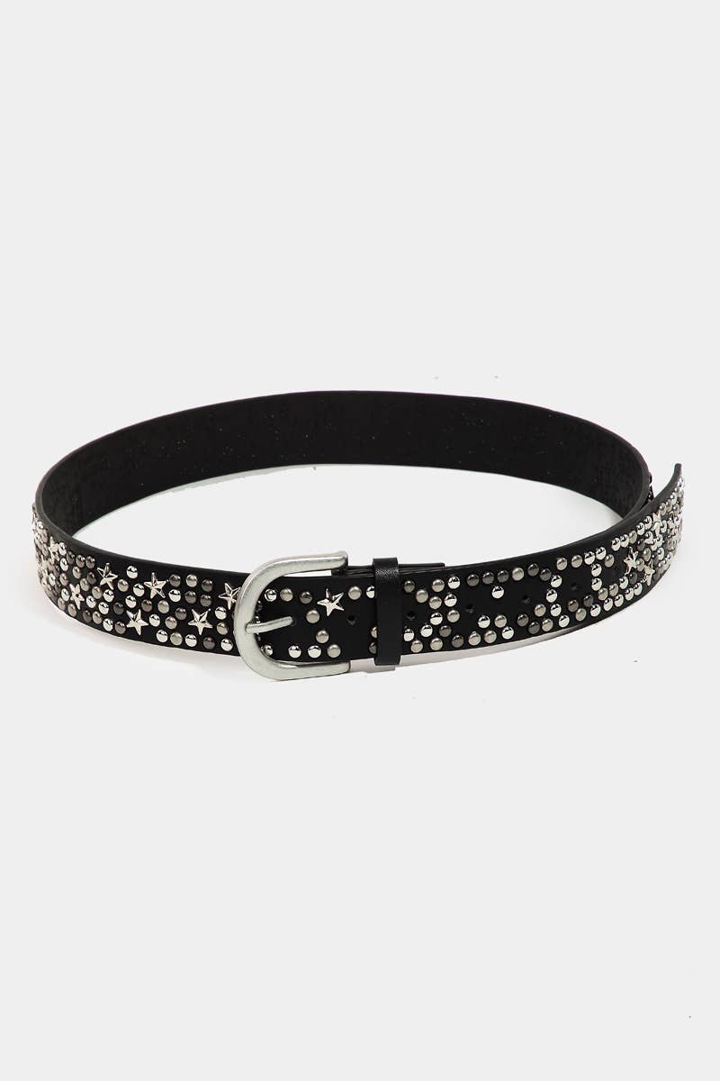 Metallic Stars And Stud Vegan Leather Belt