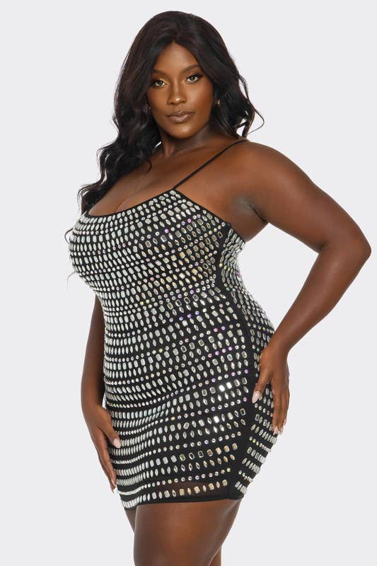 Plus Size Multi Shaped Rhinestone Dress