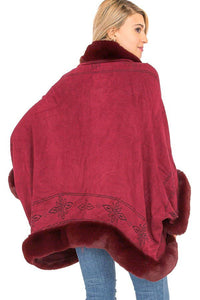 Lily Floral Print Faux Fur Lined Open Silhouette Shawl Cape
