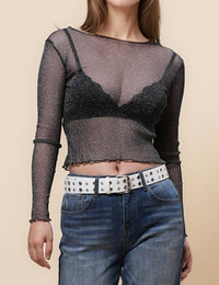 Glitter Silver Sheer Top