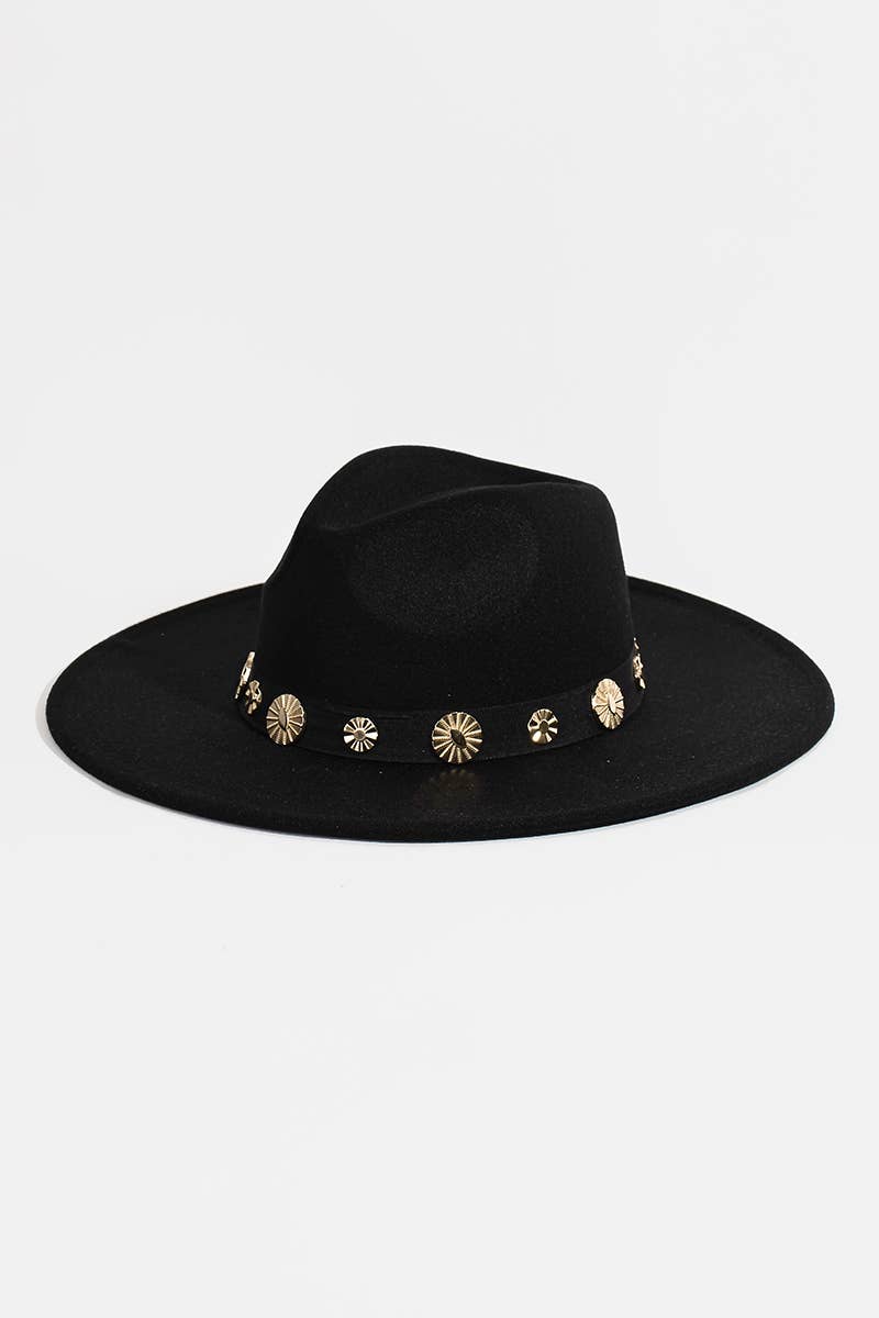 Gold Sun Concho Band Wide Brim Felt Hat