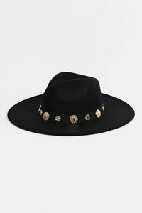 Gold Sun Concho Band Wide Brim Felt Hat