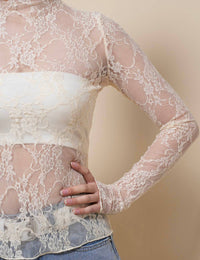 Turtle Neck Sheer Lace Top