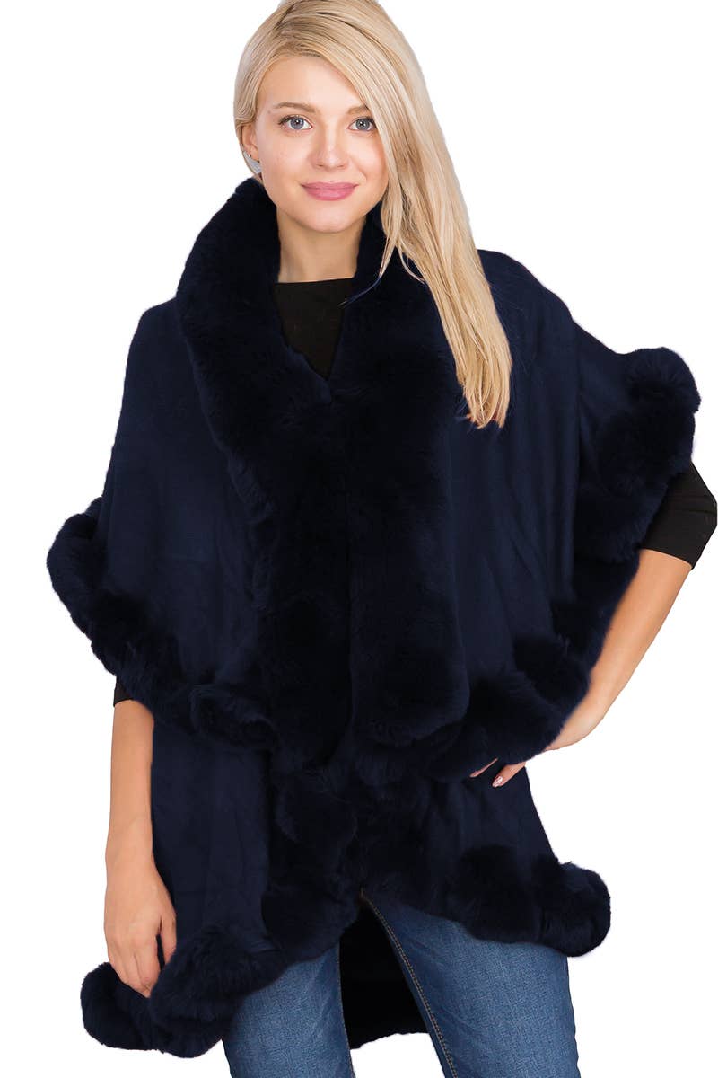 Luxury Bubble Faux Fur Double Layered Cape Poncho