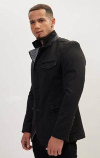 Men's Stand Collar Sport Coat - Black