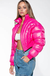 PINK CROP PUFFER JACKET