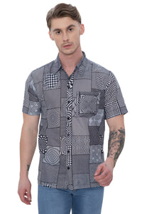 Mens Psy Shirts Black Tropical optical illusion white
