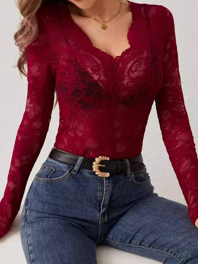 V-Neck Floral Lace Top