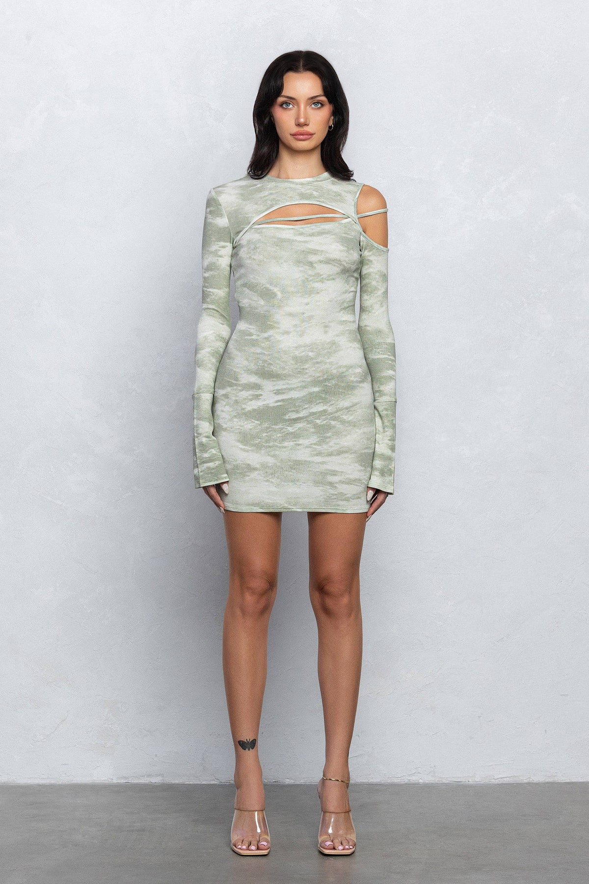 Marble printed ribbed mini dress