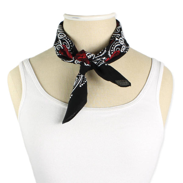 Red Rose Print Black Cotton Bandana