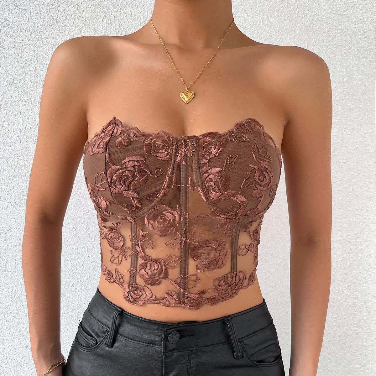 Rose Lace Strapless Bustier