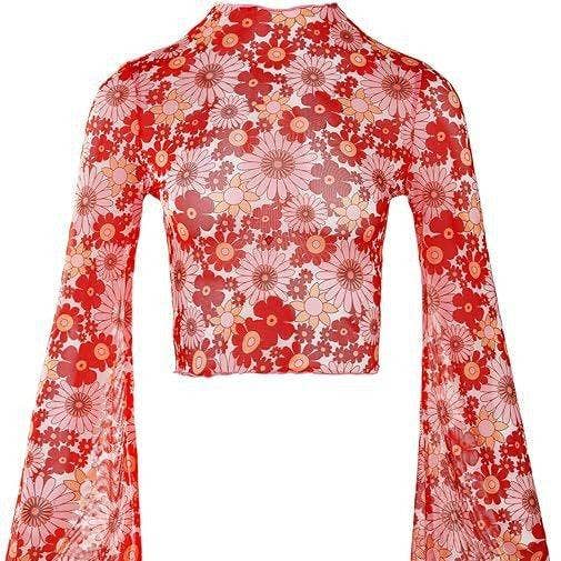 Ladies Print Flare Sleeves Mesh Top