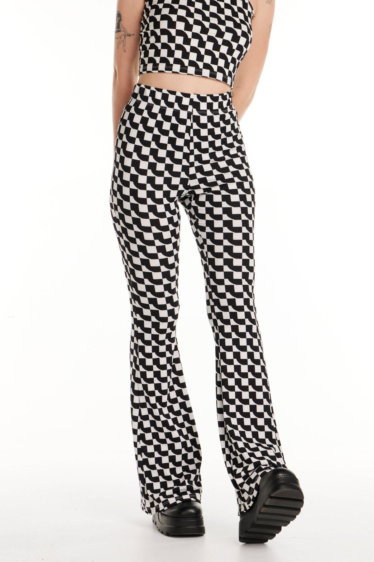 Geo Ribbed Knit Flared Pants