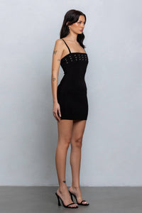 Grommet ring detail sleeveless mini dress