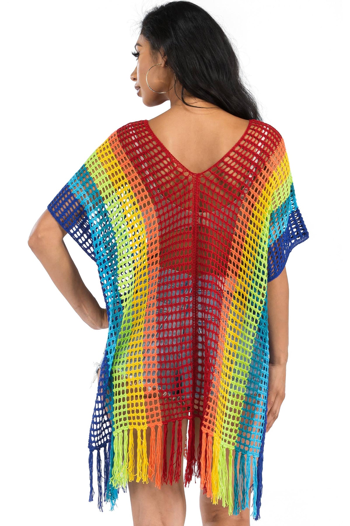 Rainbow Crochet Cage Knitted Kimono