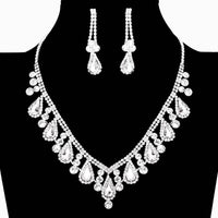 V Shape Elegant Rhinestone Necklace Set Clipon Earrings