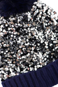 Bedazzled Metallic Sequins Knitted Pom Pom Beanie