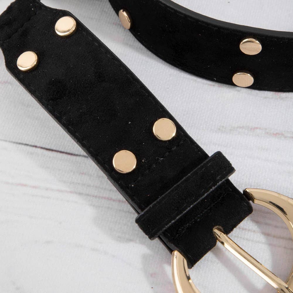 Studded Trim Vegan Leather Belt