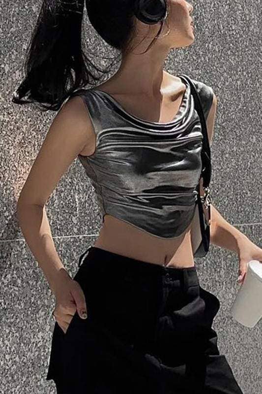 Metallic sleeveless crop top