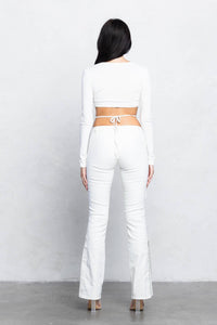 Cargo stretch twill bootcut pants w/ zipper detail