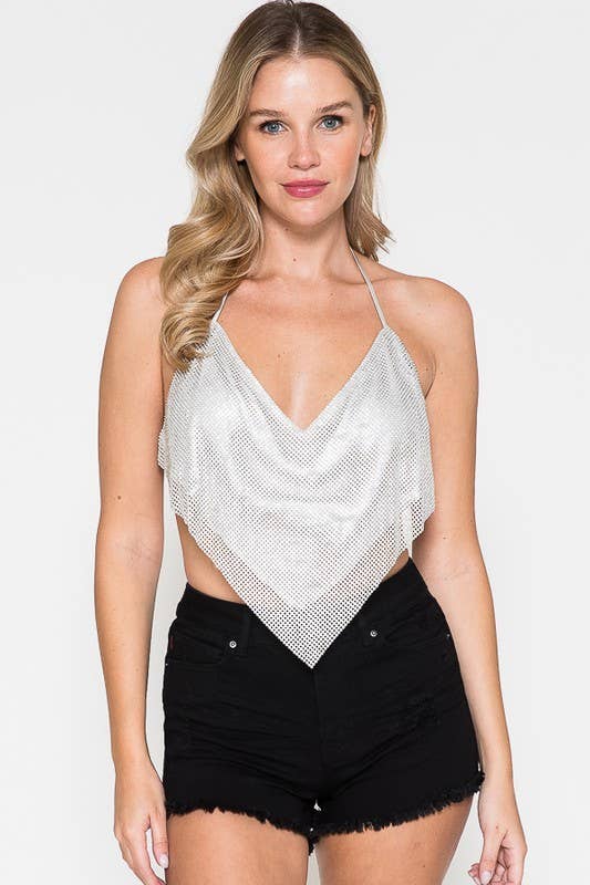 Crop Rhinestone Sexy Halter Bustier