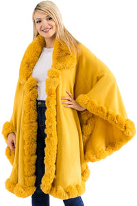 Ruffle Twisted Bubble Teddy Faux Fur Lined Open Ruana Poncho