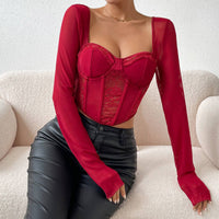 Long Sleeve Mesh Lace Top