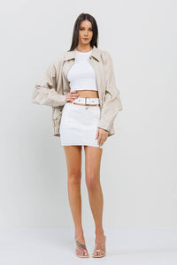 Cutout featured stitch detail belted skirt