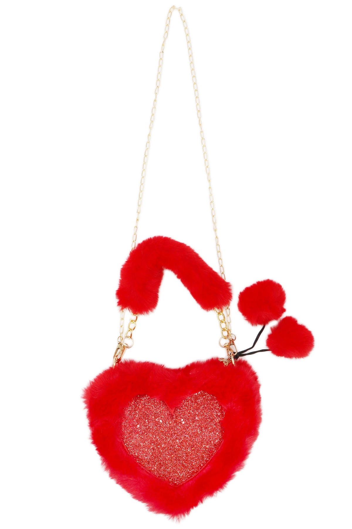 Heart Glitter Faux Fur Crossbody Shoulder Bag