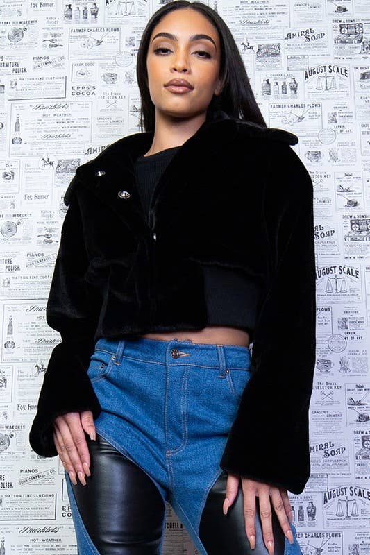 Fuzzy Faux Fur Crop Jacket