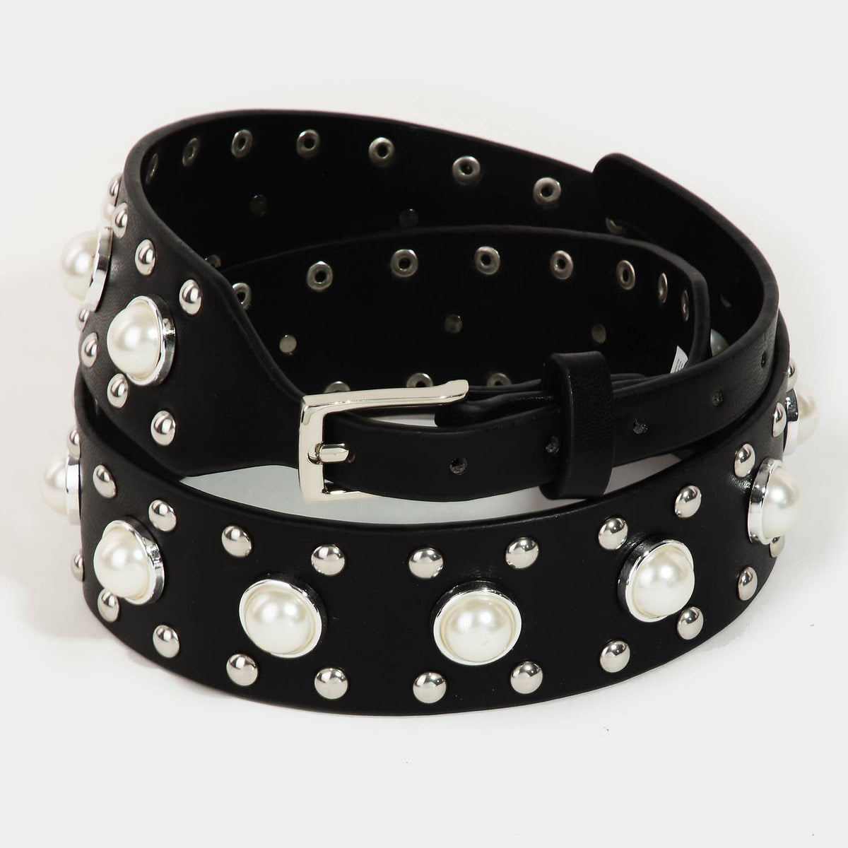 Pearly Studded Vegan Leather Belt