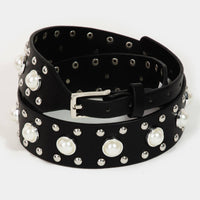 Pearly Studded Vegan Leather Belt