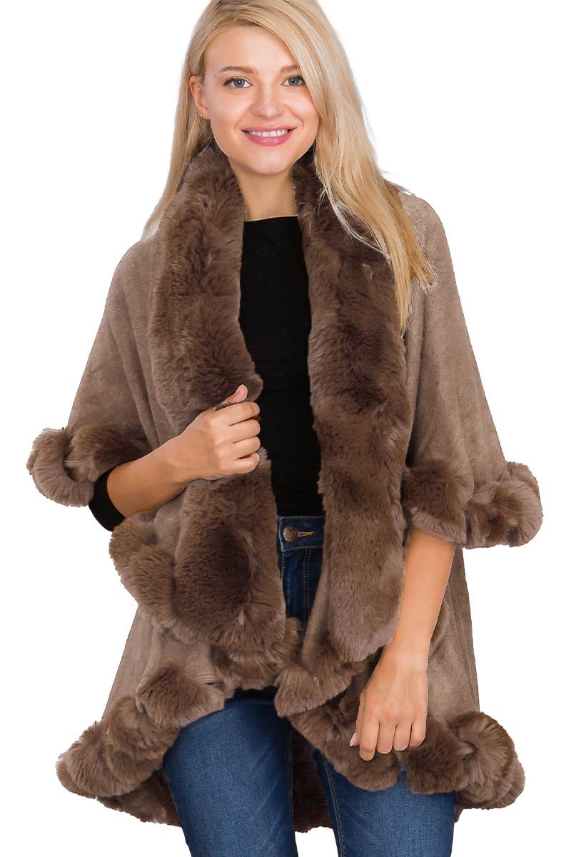 Luxury Bubble Faux Fur Double Layered Cape Poncho