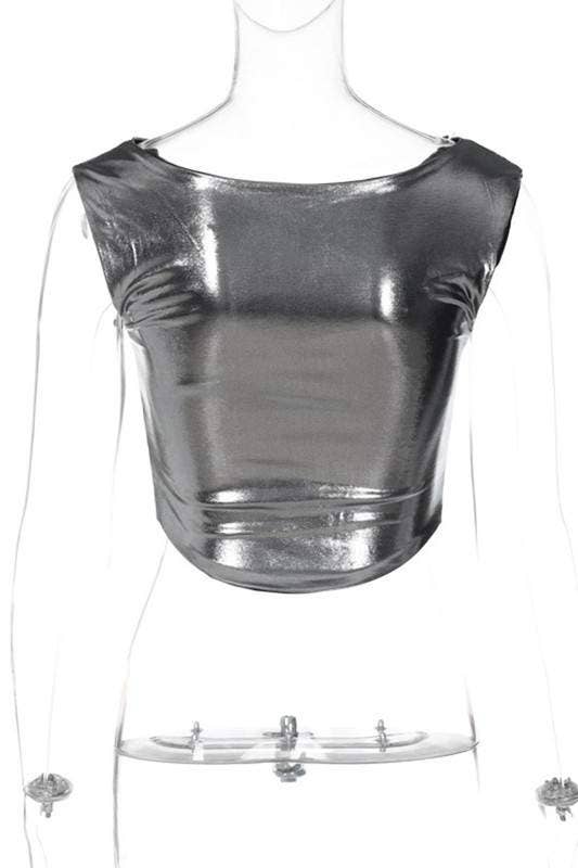 Metallic sleeveless crop top