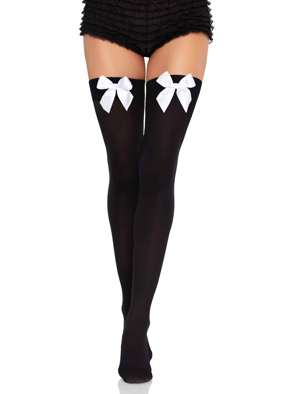 Kay Opaque Thigh Highs: White/Light Blue / One Size