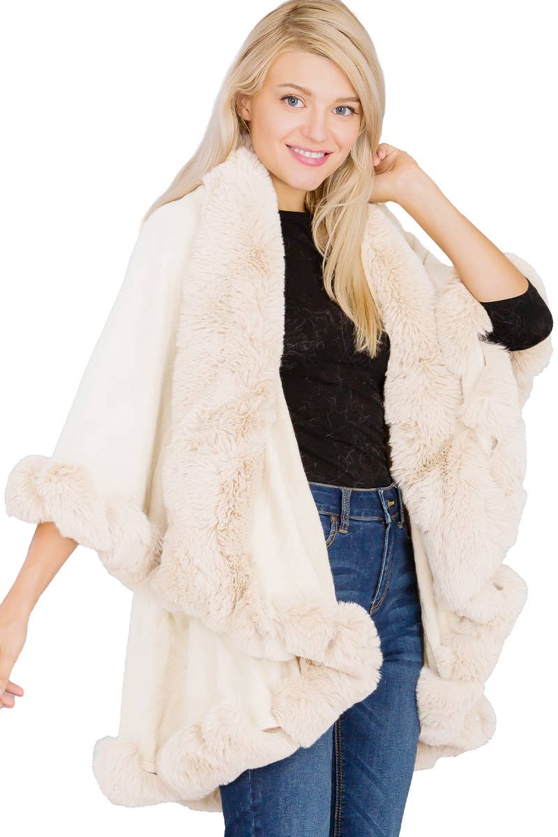 Luxury Bubble Faux Fur Double Layered Cape Poncho