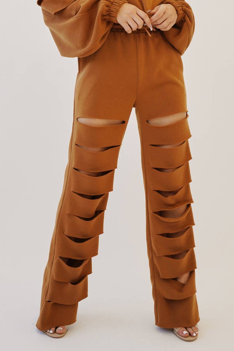 Mens Cut out legs fleece straight pants