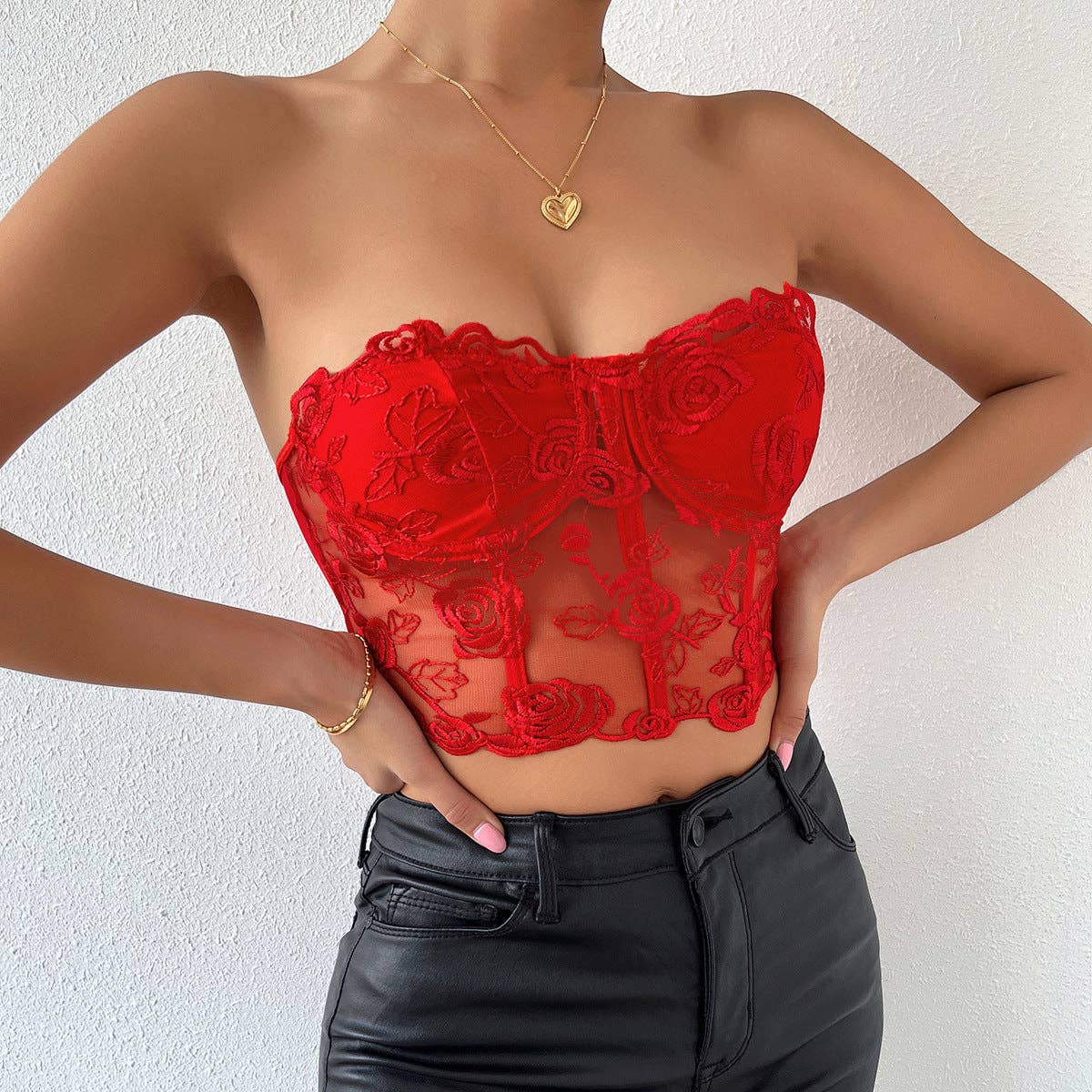 Rose Lace Strapless Bustier