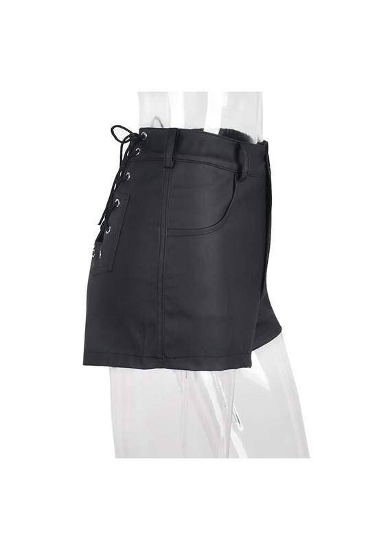 Lace up faux leather shorts