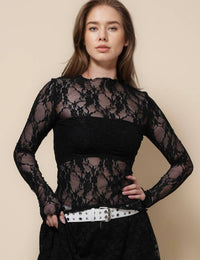Turtle Neck Sheer Lace Top