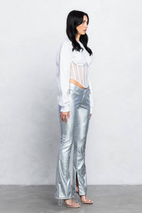 V-cut Faux leather boot-cut pants