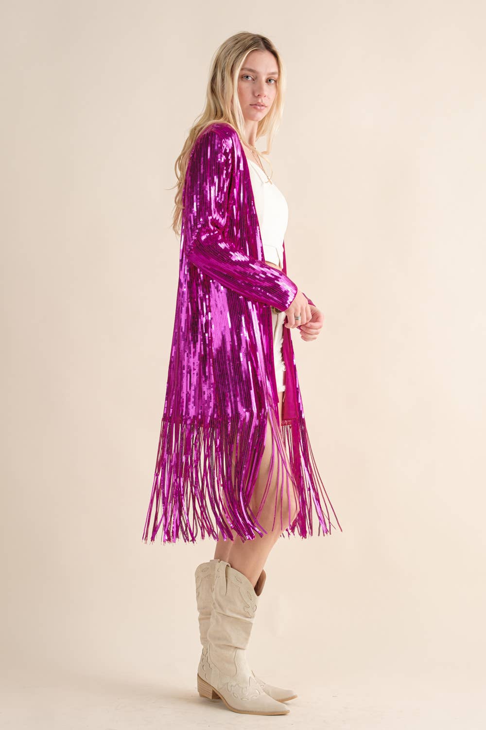 Sequin Fringe Star Back Open Jacket