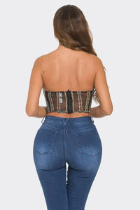 Multi Colored Rhinestone Strapless Tube Top