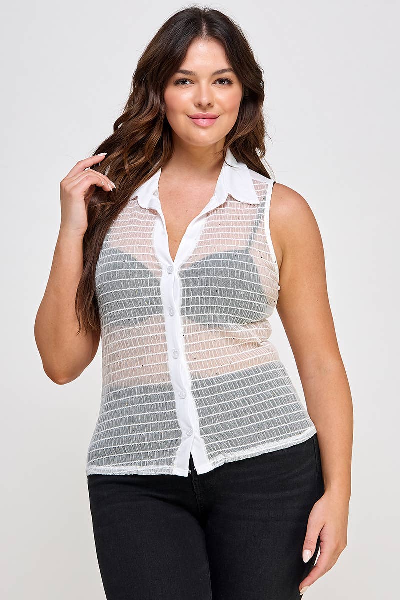 Collared Mesh Top