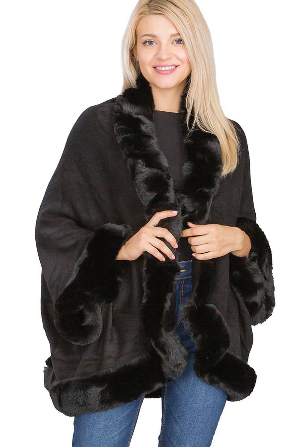 Luxury Faux Fur Lined Single Layered Shawl Poncho