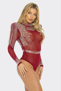 Rhinestone Sheer Mesh Bodysuit