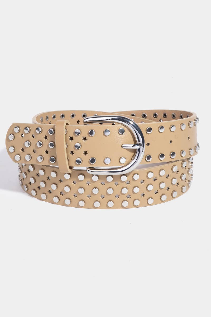 Star Punched And Rivets Vegan Leather Belt