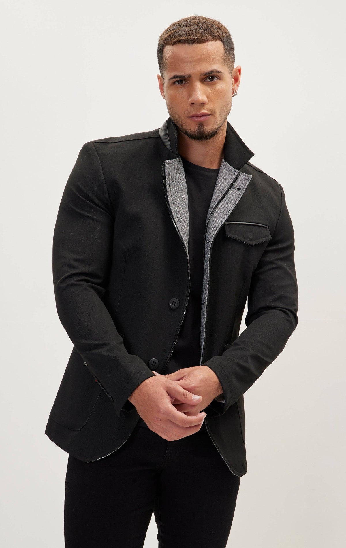 Men's Stand Collar Sport Coat - Black