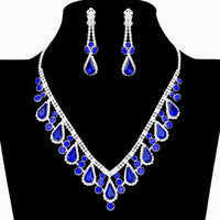 V Shape Elegant Rhinestone Necklace Set Clipon Earrings