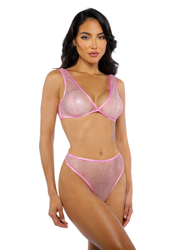 Pink Rhinestone Bralette 2-Piece Short Set